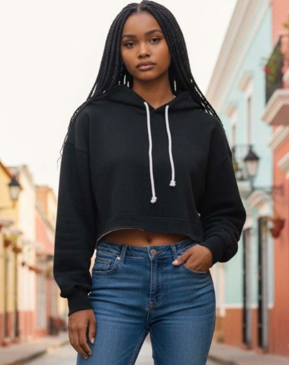 Free People FP BEACH Black Cropped Hoodie Sweatshirt